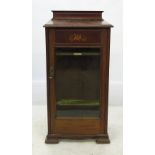 A late 19th century Edwardian mahogany music cabinet, with satinwood and box inline inlay,