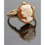 A shell cameo ring, unmarked, finger size M, weight 2.