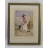 Attributed to William Boxall, watercolour, lady with a parasol,