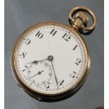 A 9ct gold open faced pocket watch, Birmingham 1930, inscribed to the cuvette, diameter 4.