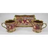 A porcelain tray, decorated with hand painted fruit,