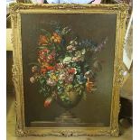 In the style of J B Monnoyer, oil on canvas, still life of flowers in an urn,