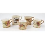 Five Royal Worcester blush ivory miniature mugs,