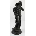After H Dumaige, spelter figure of a Classical figure with foot on a rope and anchor, af,