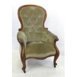 A 19th century mahogany showwood frame grandfather chair, with deep buttoned back,