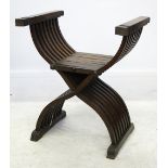 A slatted folding cross frame chair