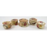 Four Royal Worcester blush ivory circular covered boxes, decorated with flowers,