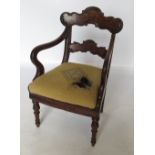 A 19th century mahogany elbow chair,