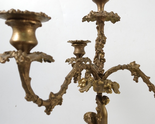 A gilt metal candelabrum, the four lights with vine branches supported by a female figure column, - Image 6 of 6