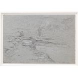 John Linnell, two pencil drawings, A Slate Bridge, 4.75ins x 6.