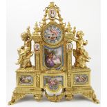 A 19th century ormolu and Sevres mantel clock, the back plate inscribed Japy Freres,