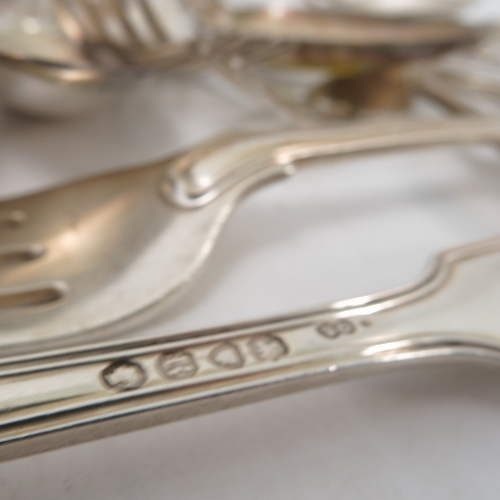 A matched part canteen of silver fiddle and thread pattern cutlery, engraved with a crest, - Image 3 of 5