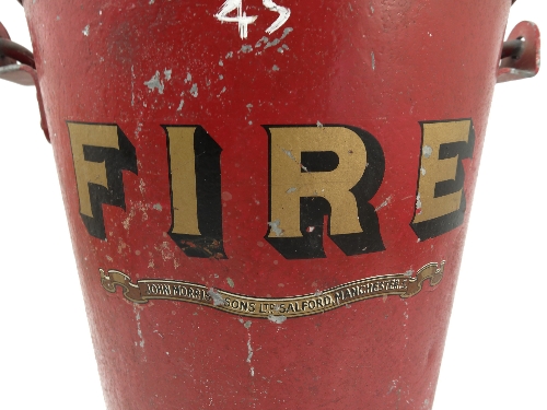 A painted metal fire bucket, from John Morris & Sons Ltd Salford , Manchester, with swing handle, - Image 2 of 2