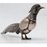 A Continental white metal model, of a pheasant, stamped to the tail feathers,