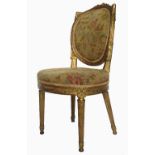 A 19th century giltwood salon chair, with oval tapestry back and seat,