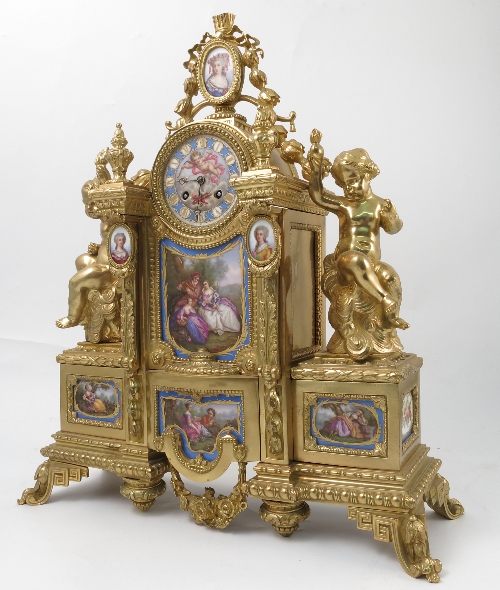 A 19th century ormolu and Sevres mantel clock, the back plate inscribed Japy Freres, - Image 10 of 15