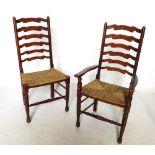 A set of eight (6+2) ladder back North Country dining chairs, with rush seats,