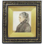 A 19th century watercolour on vellum, portrait of a lady in morning dress,