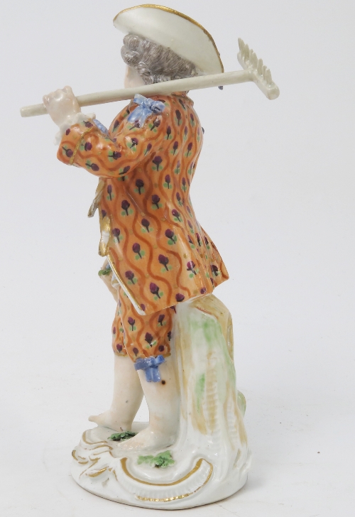 A Meissen figure, emblematic of Winter, of a bearded man wearing a fur lined clock by a fire, - Image 11 of 16