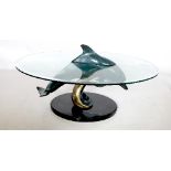 Douglas Wylie, limited edition bronze and glass coffee table, Bow Rider,