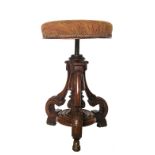 A 19th century mahogany music stool, with revolving adjustable circular top,