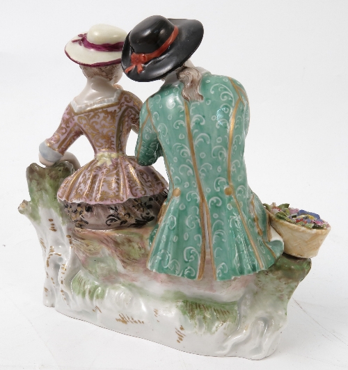 A late 19th/ early 20th century Meissen porcelain figure group, of a Gallant and his companion, - Image 2 of 5