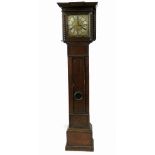 An oak cased long case clock, with brass square dial,