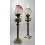Two Messengers Annular silver plated oil lamps,