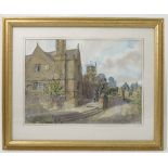 David W Birch, watercolour, Almshouses and Church Chipping Campden, 11.