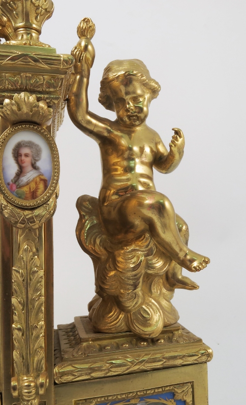 A 19th century ormolu and Sevres mantel clock, the back plate inscribed Japy Freres, - Image 14 of 15