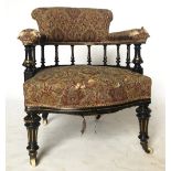 An Edwardian spindle gallery back chair Condition report: Upholstery tatty,
