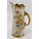 A Royal Worcester gilded ivory jug, decorated with shot silk flowers, shape number 1229, circa 1892,