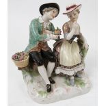 A late 19th/ early 20th century Meissen porcelain figure group, of a Gallant and his companion,