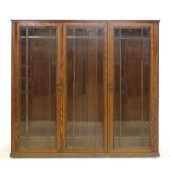 A pitch pine display cabinet, with single glazed door and double glazed doors, with glazing bars,