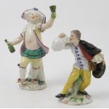 A 19th century Continental porcelain figure, of a man drinking from a jug, with yellow trousers,