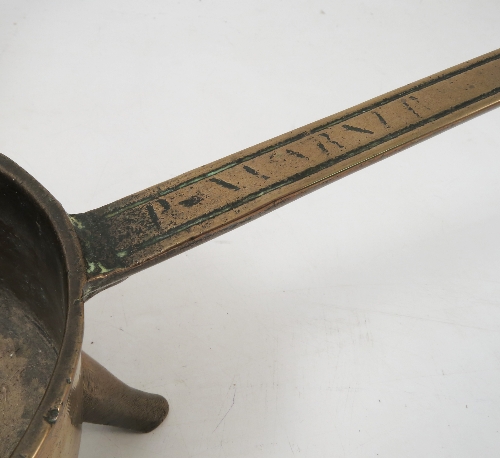 A bronze skillet, raised on three legs, diameter of bowl 7ins, together with a smaller example, - Image 3 of 3