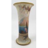 A Royal Worcester spill vase, decorated all around with a figure on a Mediterranean terrace,