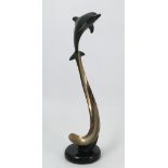 Douglas Wylie, limited edition bronze model, Little Heir, of a leaping dolphin, on marble base,