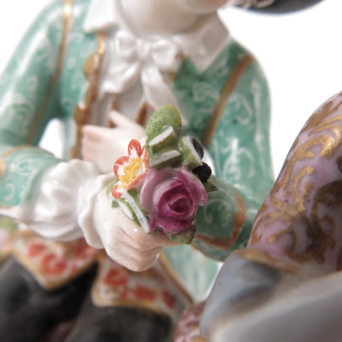 A late 19th/ early 20th century Meissen porcelain figure group, of a Gallant and his companion, - Image 3 of 5