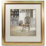 Paul Dawson, watercolour, interior scene with windsor chair, 13ins x 12.