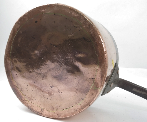 A 19th century copper sauce pan, with steel handle, engraved R.S.H 29, diameter of pan 10. - Image 2 of 4