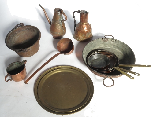 A large collection of metalware, to include various sized copper sauce pans, frying pans, kettles,