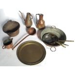 A large collection of metalware, to include various sized copper sauce pans, frying pans, kettles,