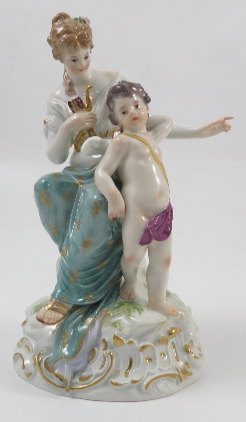 A late 19th century Continental porcelain figure group, of Venus disarming Cupid,