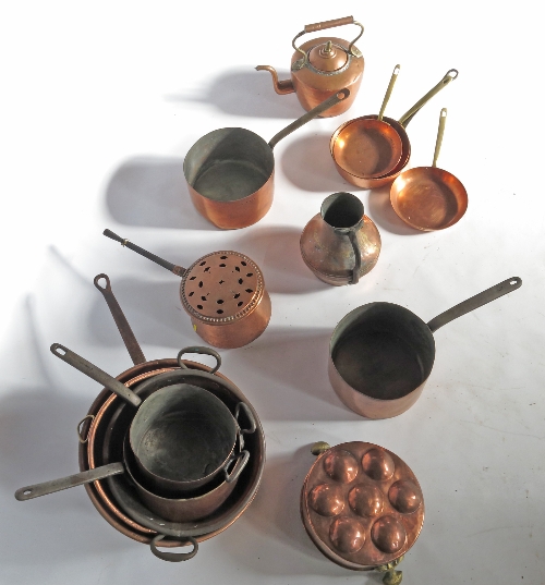 A large collection of metalware, to include various sized copper sauce pans, frying pans, kettles, - Image 2 of 2