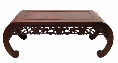 A Chinese hardwood opium table, of rectangular form, with burr wood panel to the top, - Image 2 of 3