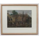 Leslie Augustus Bellin-Carter, three pastels, Port en Bisson, Normandy, ship building yard, 9.