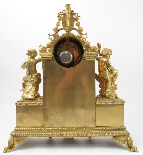 A 19th century ormolu and Sevres mantel clock, the back plate inscribed Japy Freres, - Image 12 of 15