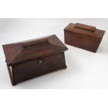 A late 19th century rosewood tea caddy, of sarcophagus form,