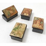 Four 19th century papier mache snuff boxes,